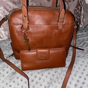 Brown Fossil Rachel Satchel with matching wallet!